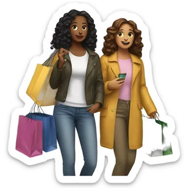 Realistic Two best friends shopping together with bags  sticker