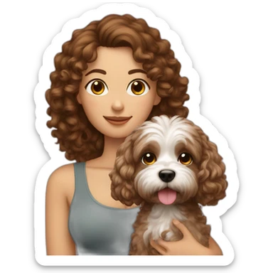 A brown hair curly woman with shitzu dog sticker