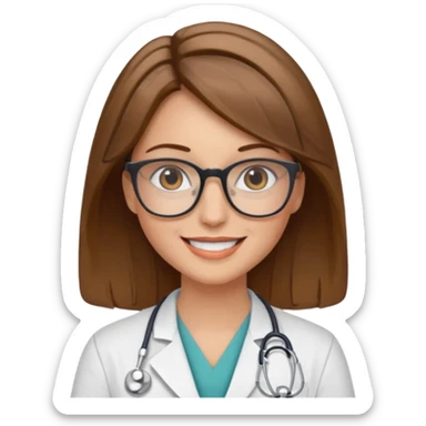 doctor woman with brown hair with blonde highlights, she has glasses sticker