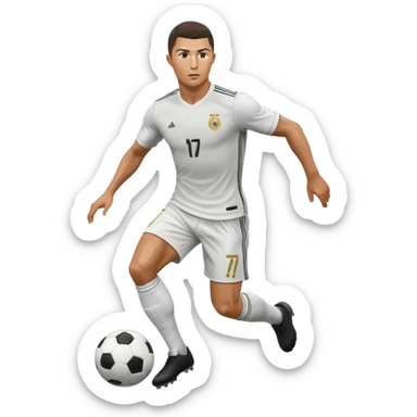 Cristiano Ronaldo inspired emoji, dribbling a soccer ball, focused expression sticker