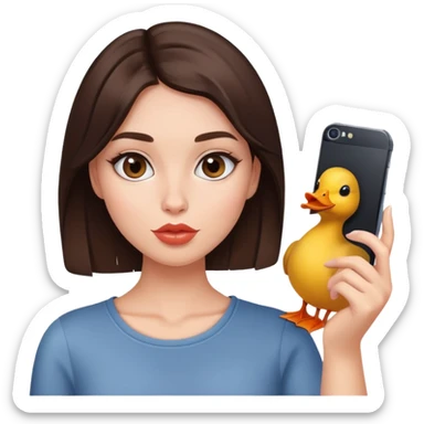 Brunette girl with duck face taking selfie sticker
