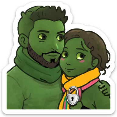 Curly girl with brown hair hugging her boyfriend brown skin black hair and beard padlock sticker