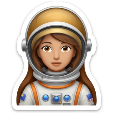 woman with long brown hair and brown eyes.  space ship captain with white military hat sticker