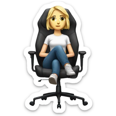 white girl on a big gaming chair thinking  sticker