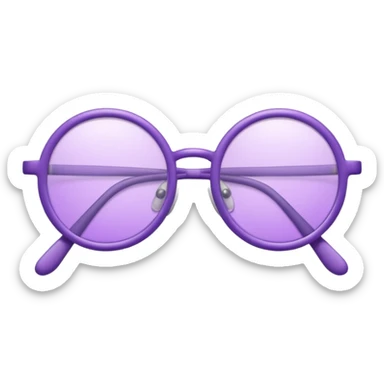 A 3D cartoon lavender-purple round spectacle with thin circular rims, clear lenses, soft shadow. Only glasses sticker