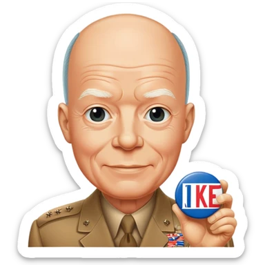 Eisenhower with his famous 'I Like Ike' campaign button and friendly expression sticker