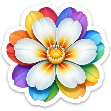 A white flower with rainbow peddles sticker