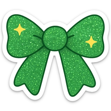 Make the sparkling bow green with glitter details, playful and stylish, no background. The style should be playful and stylish with detailed green glitter sparkle. sticker