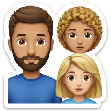 Gars cheveux bruns courts et barbe très courte, un gars avec cheveux bruns courts et barbe très courte, 1 fille cheveux bruns longs frisés, 1 fille cheveux longs blonds plats sticker