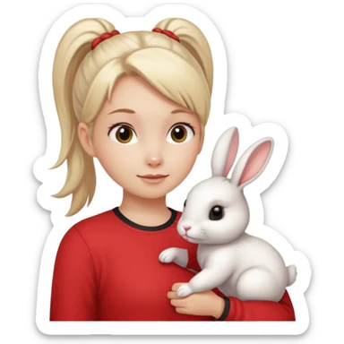 white bunny, pet lover, red shirt, pony tail. sticker