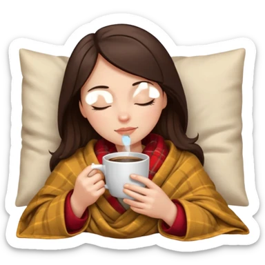 Brunette girl inside a blanket sipping coffee eyes closed sticker