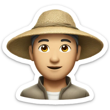 photorealistic Chinese peasant in sedge hat sticker