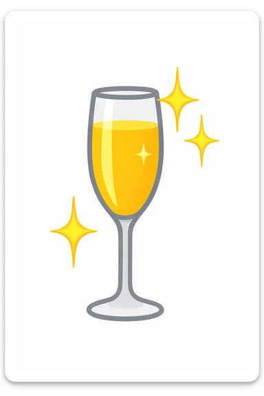 Add sparkles to the champagne glass in a simple and bold style, keeping the emoji style with a white background. sticker