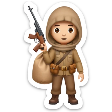 cartoon man with sack over head carrying a toy gun full body sticker