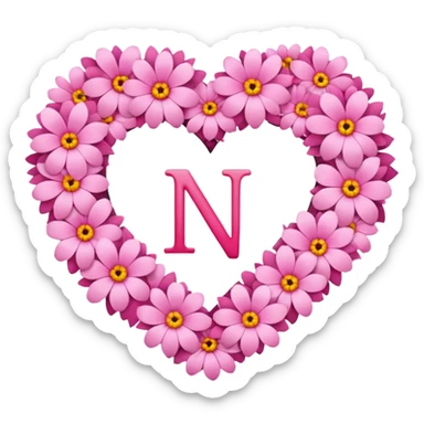 Heart shape of many this flower 🌸 inside it N letter sticker