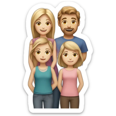 White family of 4, 1 mom with brown hair, 1 boy with Brown hair, 2 girls with long blond hair sticker