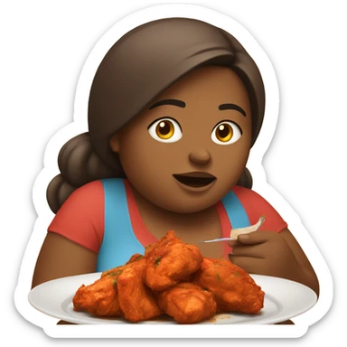 emoji of fat girl eating chicken tikka and watching phone sticker