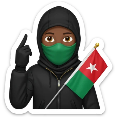 fait une personne habiller tout en noir avec une veste et une capuche et une cagoule qui tient un drapeua d'algerie dans sa main droite sticker