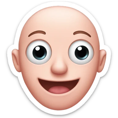 Big pink head with big eyes but no hair and no nose but a big grin, no body or arms just thin legs sticker