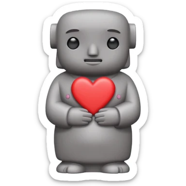 > Kawaii shy Moai statue, blushing, "👉🏻👈🏻" pose, pastel hearts, bold red text, chibi style, transparent background.
 sticker