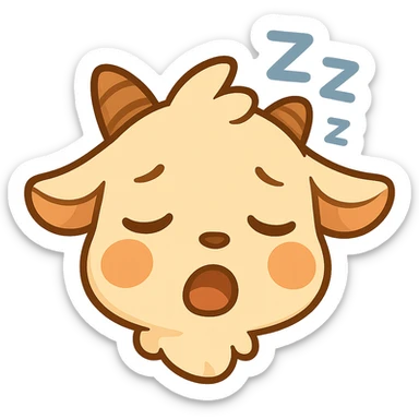 Add some little Z's above the chibi goat's head to show sleepiness, keep the simple clean chibi stickers style, white background, designed for a small emote. sticker
