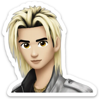 Bill Kaulitz black hair down with blonde highlights emo sticker