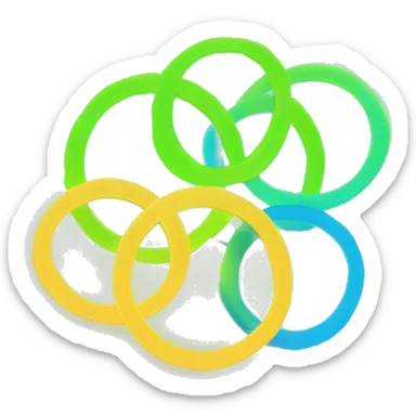 Create a circular logo emoji with two glowing overlapping rings, one neon blue and one neon green, with a hexagonal pattern. Make the design minimalist and clean, with vibrant neon colors sticker