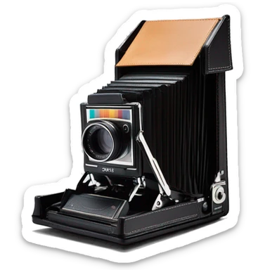 Sx-70 foldable polaroid Metal frame, the front panel with the lens is tilted forward and above the film output module. The top is a two-fold panel, the front is a raised viewfinder, the metal frame and leather cover the main body sticker