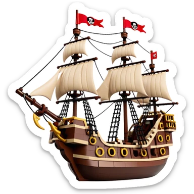Pirate Ship (Toy) - Lego Pirate Ship (Model Year: 2021) (Iconic colour: Brown with red sails) sticker