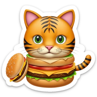 Un chat qui mange un hamburger  sticker
