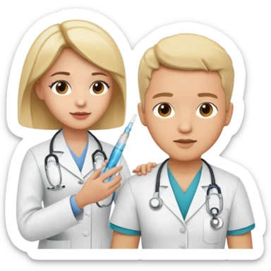 Doctor give nurse an injection  sticker