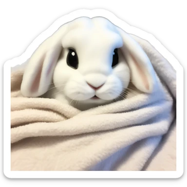 Mini lop white bunny covered in cozy blanket sticker