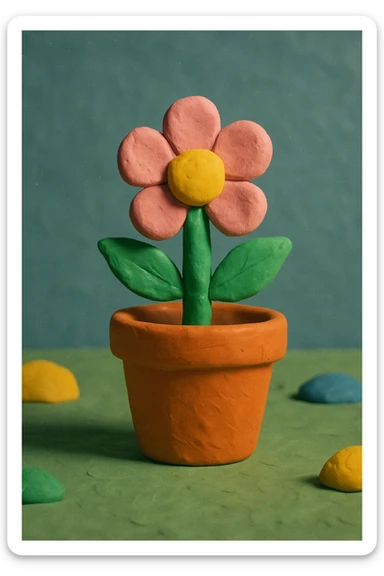 flowerpot 3D claymation style sticker