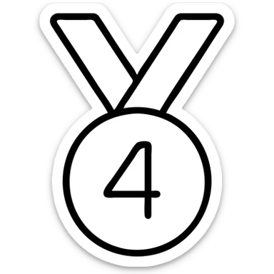 medal for 4th place with ribbon and number 4, minimalistic sticker