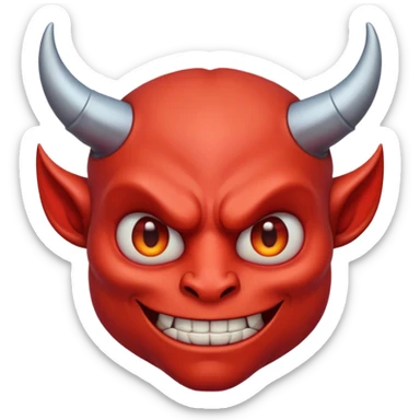 Demon cartoon emoji character, head and shoulders portrait (chest-up crop), centered face, confident and edgy expression, sharp eyes, subtle smirk, small curved horns, clean stylized face, not cute, not scary, modern emoji-style illustration, bold colors, smooth shading, high readability sticker