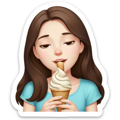 beautiful pale brunette girl with long hair enjoying an ice cream eyes closed sticker