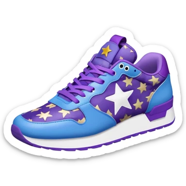 Bape sneaker with star pattern, blue and purple colorway, low top athletic shoe with ape head logo sticker