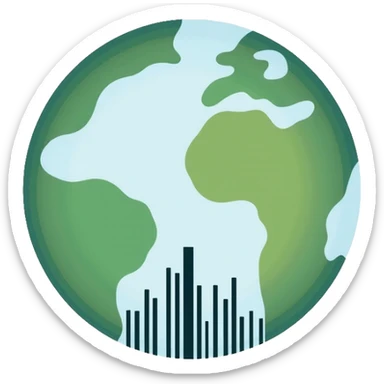 Minimalist circular logo with a stylized barcode morphing into a globe, representing ethical consumer choices and transparency. Clean greens and blues with neutral tones. Professional tech-forward design. sticker
