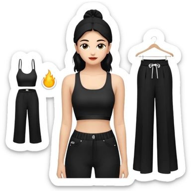 Siyah uzun saçlı siyah ceket  polar ceket ceket gevşek biraz omzundan çıkıyormuş gibi ve bugday ten rengi soltaraftaki omzundan çıkık sadece içinde de siyah crop var crop açık esmer esmer sticker