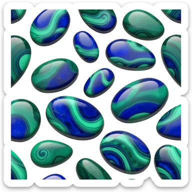 Smooth polished cabochon of azurite-malachite with deep blue and emerald green swirls sticker
