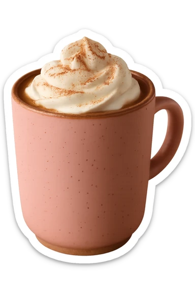 cozy hot chocolate with whipped cream and cinnamon pink, remove background sticker