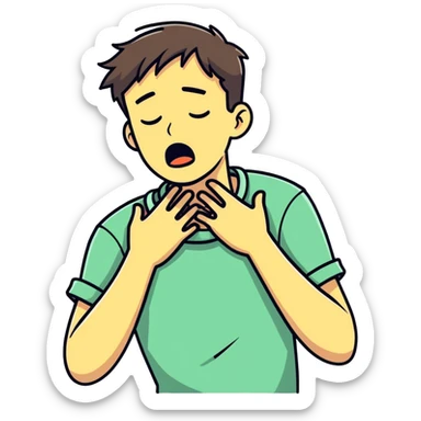 man grabbing his neck to choke himself sticker