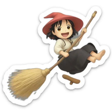 Kiki from studio ghibli riding flying  broom sticker