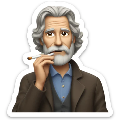 Brown haired older man with longer hair and beard smoking cigarette sticker