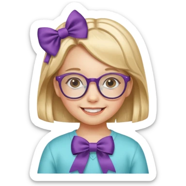 little girl with ribbon hairclip, wearing glasses sticker