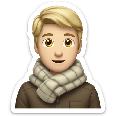white young man with a warm jacket and scarf sticker