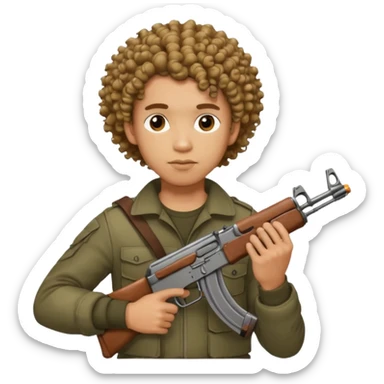 AK47 in hand, light skin male with curly hair and a fade sticker