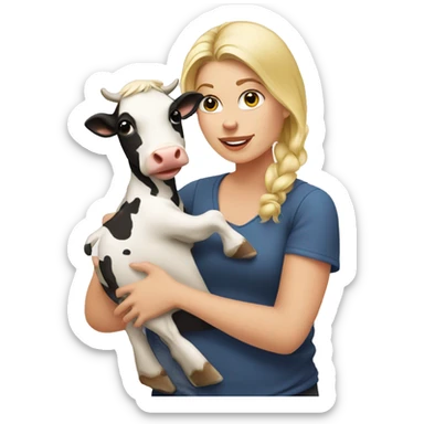 Blonde female with baby cow sticker