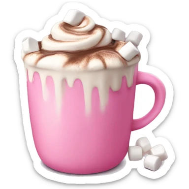 Hot chocolate in pink cup with cream and marshmallows sticker