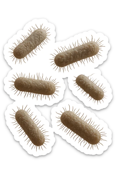 6 batteri intestinali iperrealistici sul bordeaux fluttuano in aria, iperrealistico 4k sticker